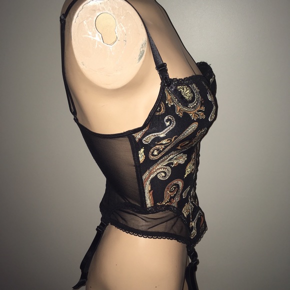 La Vie En Rose Paisley Bustier 34C with Garter Straps New - Picture 2 of 7
